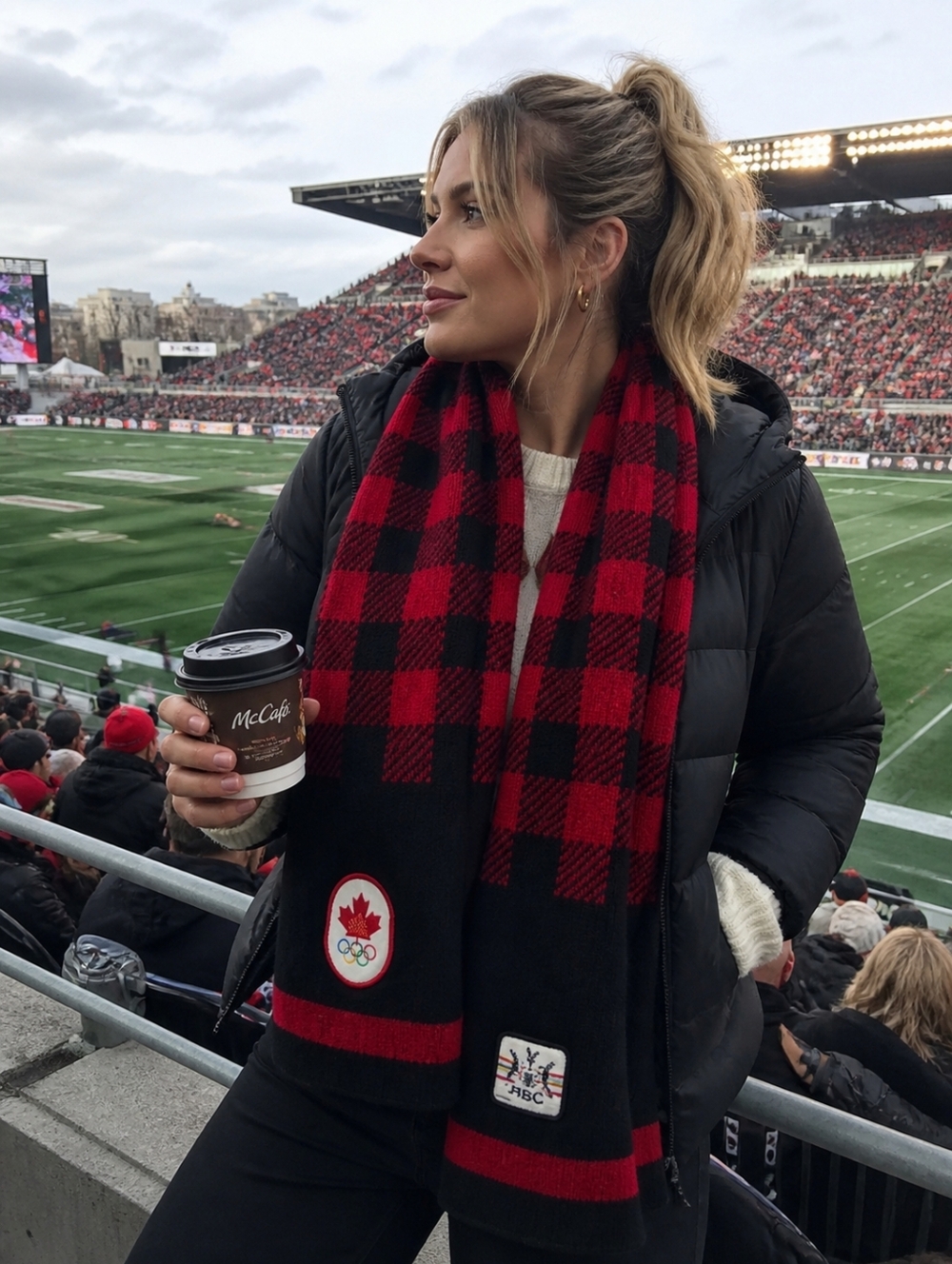 Hudson’s Bay Team Canada Olympic Scarf Red Black Buffalo Plaid Wool Knit